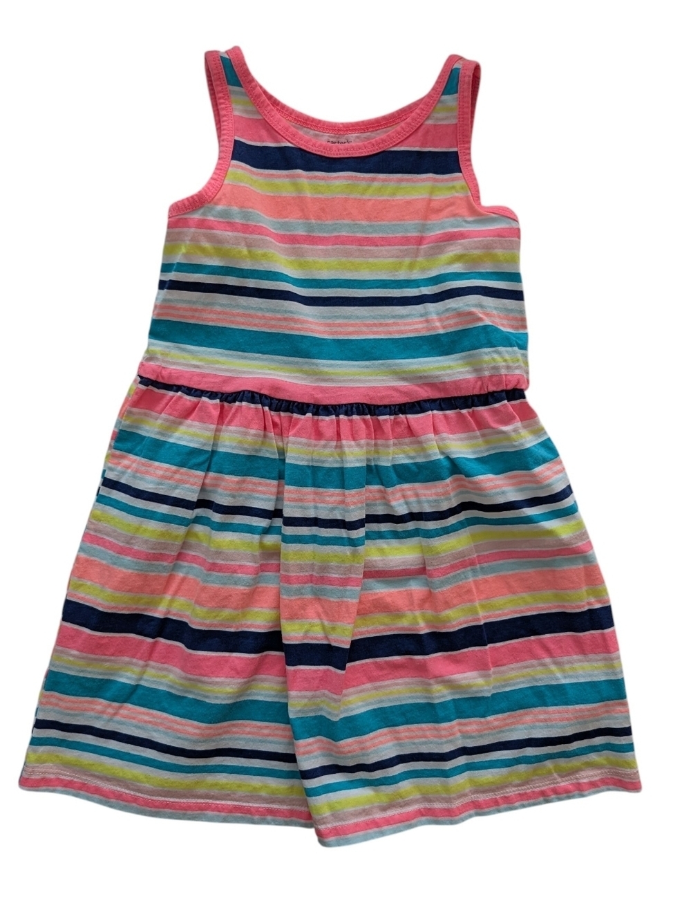 Carter's Girls' Sleeveless Striped Casual Dress - Pink Multi Color Cotton Size 6